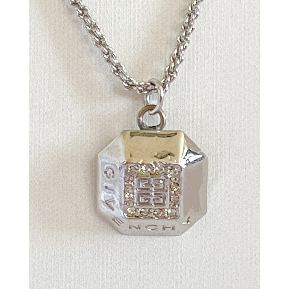 GIVENCHY Crystal Pave Silver Geometric Pendant Necklace Rodium Plated - Picture 10 of 11
